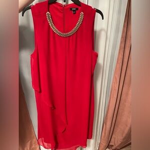 MSK Vibrant Red Dress with Gold Accents